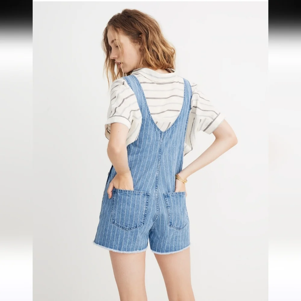 Madewell Pinyon Short Overalls in Pinstripe